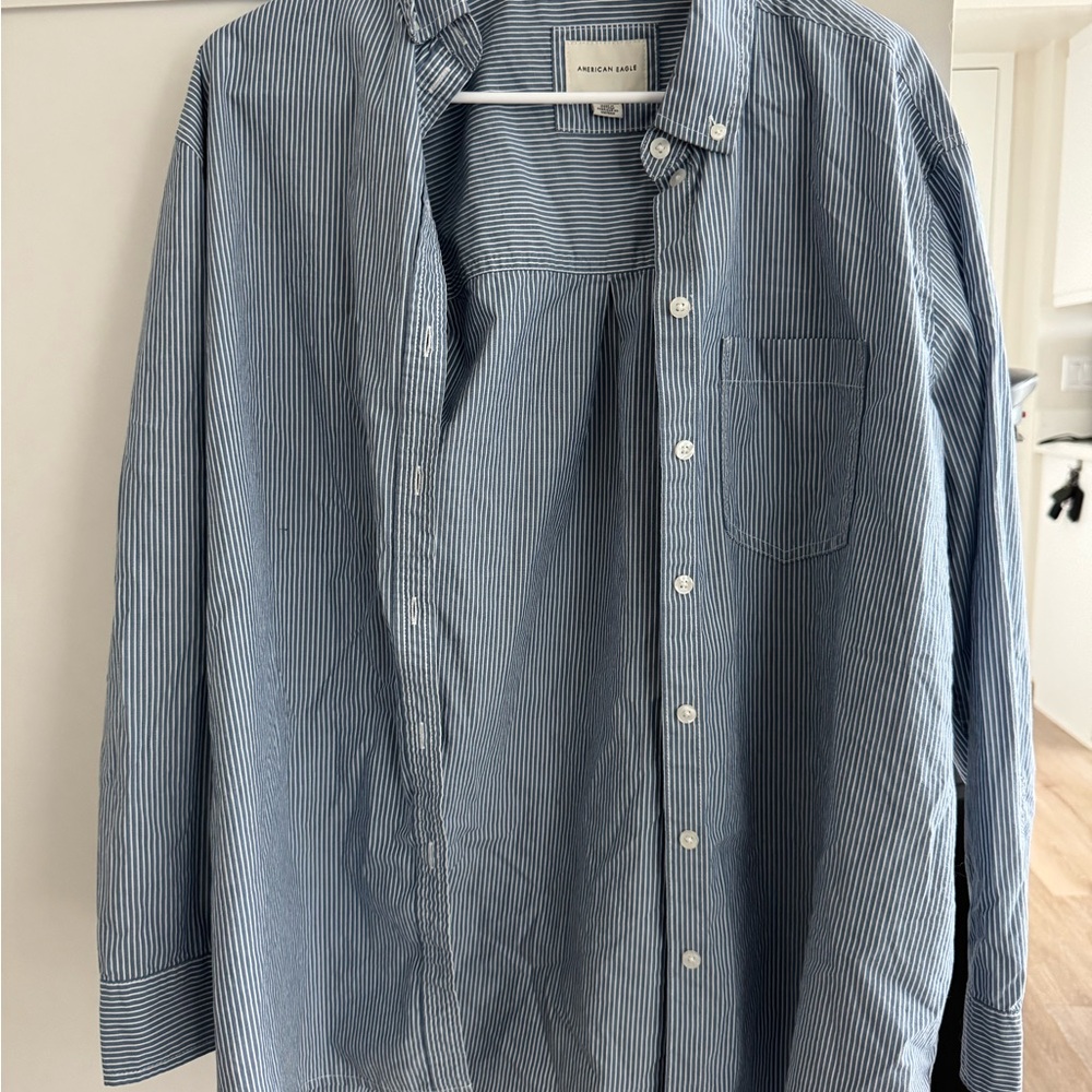 American Eagle Outfitters Blue Pinstripe Casual Shirt